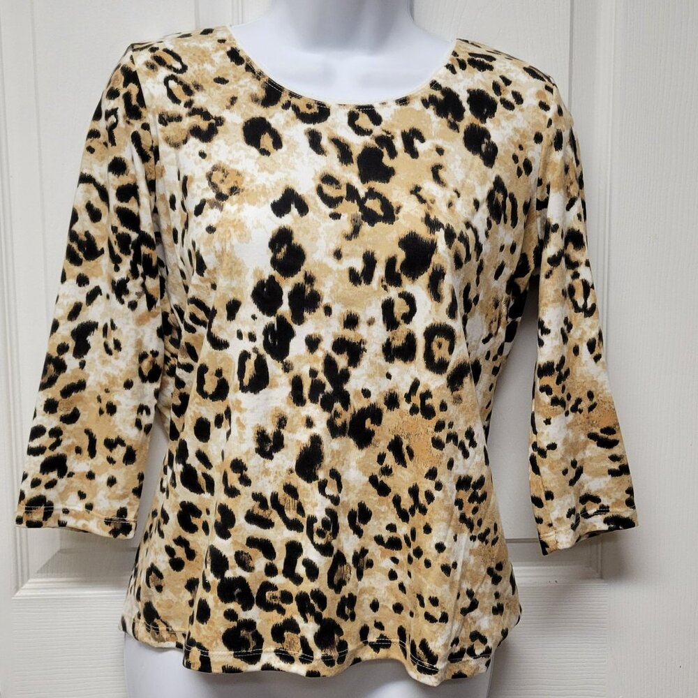 Karen Scott Animal Leopard Print Long Sleeve Pullover Knit Top - PSM (NWT)